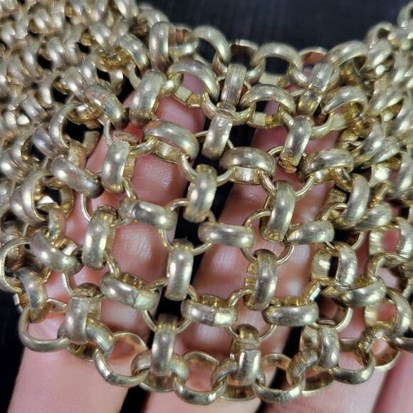 Chainmail Necklace Gold Tone Chain Link Mesh Bib Maille Draped Honeycomb Loops - Picture 2 of 12